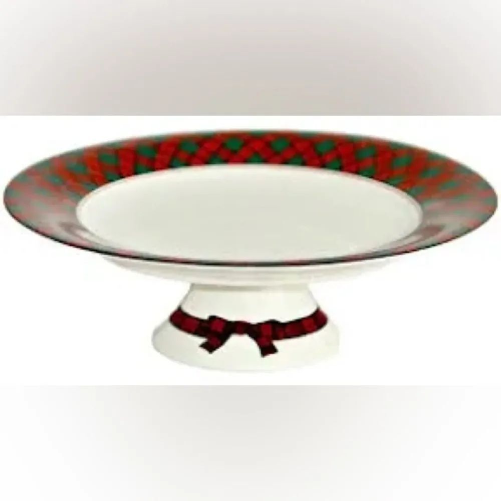 Preppy Tartan Plaid 10.5 Pedestal Plate Cake Dessert Cheese Japan Arita Sasaki